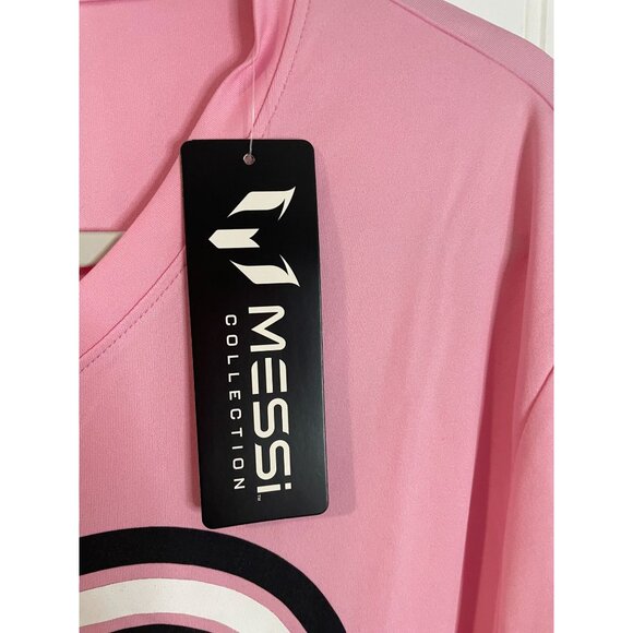 Lionel Messi Pink V-Neck Soccer Jersey L/G Messi Collection Logo 100% Polyester - Picture 5 of 10